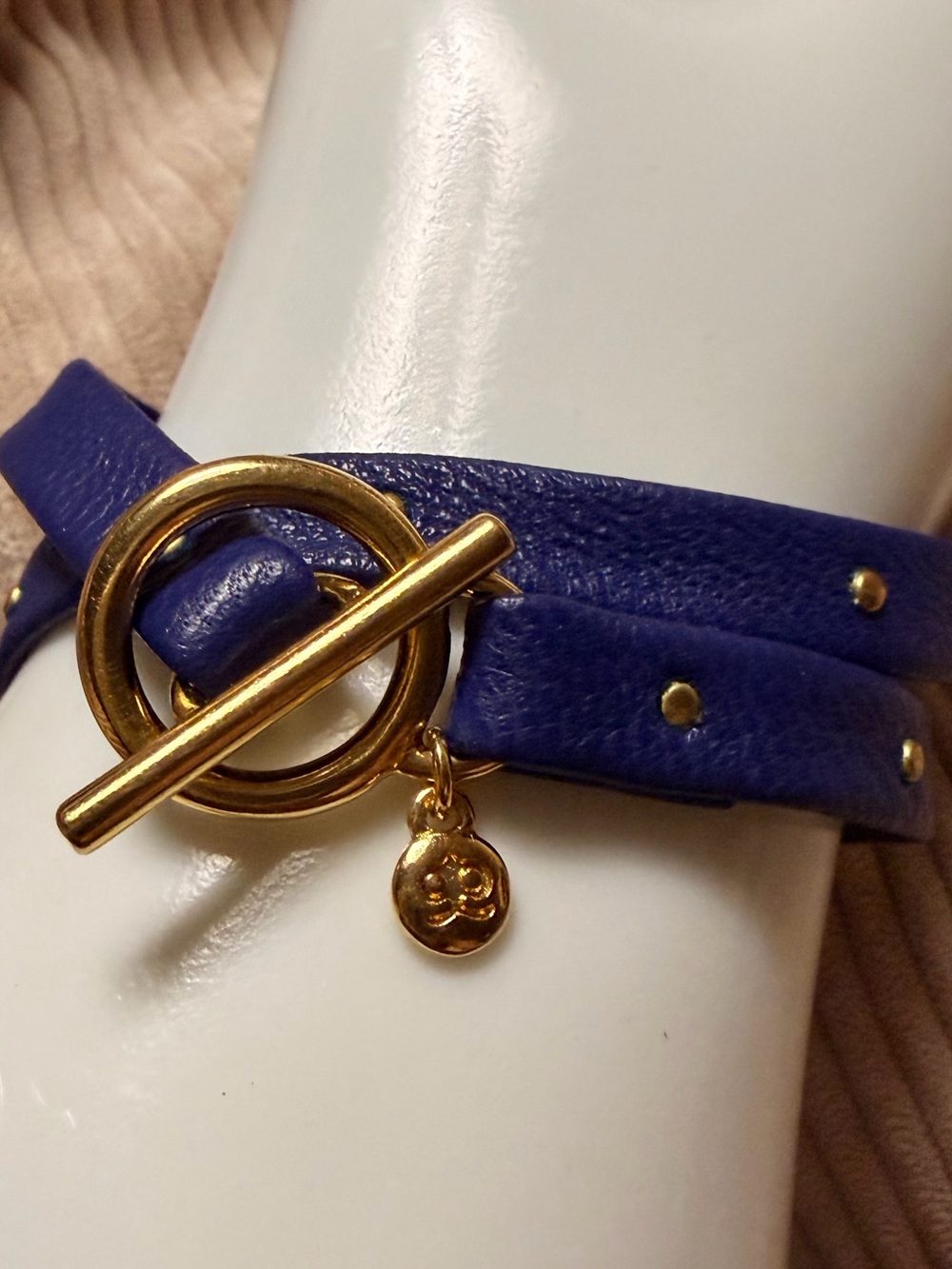 Gorjana Royal Blue Double-Wrap Leather Bracelet with Gold Toggle